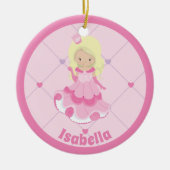 ピンクかわいらしプリンセスカスタムキッズクリスマス セラミックオーナメント (正面)