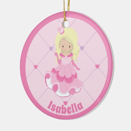 ピンクかわいらしプリンセスカスタムキッズクリスマス セラミックオーナメント (左)