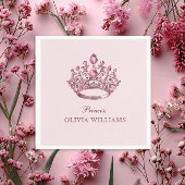 ピンクかわいらしプリンセスクラウンエレガントバースデーパーティー スタンダードカクテルナプキン