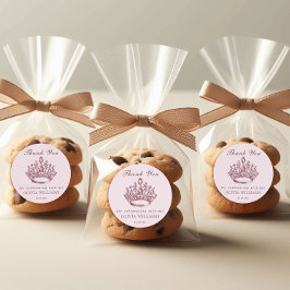 ピンクかわいらしプリンセスクラウン誕生日ガール ラウンドシール