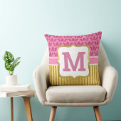 ピンクかわいらしプリンセスクラウン&金ゴールドグリッターストライプ クッション (椅子)