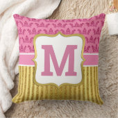 ピンクかわいらしプリンセスクラウン&金ゴールドグリッターストライプ クッション (ブランケット)