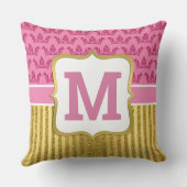 ピンクかわいらしプリンセスクラウン&金ゴールドグリッターストライプ クッション (裏面)