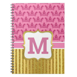 ピンクかわいらしプリンセスクラウン&金ゴールドグリッターストライプ ノートブック