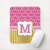 ピンクかわいらしプリンセスクラウン&金ゴールドグリッターストライプ マウスパッド (マウス)