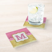 ピンクかわいらしプリンセスグリッタードット&金ゴールドアールデコ ガラスコースター (アングル)