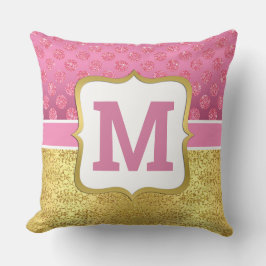 ピンクかわいらしプリンセスグリッタードット&金ゴールドアールデコ クッション
