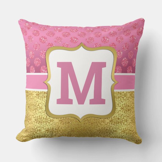 ピンクかわいらしプリンセスグリッタードット&金ゴールドアールデコ クッション (正面)