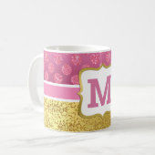 ピンクかわいらしプリンセスグリッタードット&金ゴールドアールデコ コーヒーマグカップ (正面左)