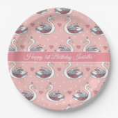 ピンクかわいらしプリンセススワンズベビーガール1st誕生日 ペーパープレート (正面)