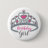 ピンクかわいらしプリンセスティアラ誕生日パーティーガール 缶バッジ (正面)