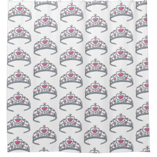 ピンクかわいらしプリンセスパーティーシルバーティアラクラウン シャワーカーテン (正面)
