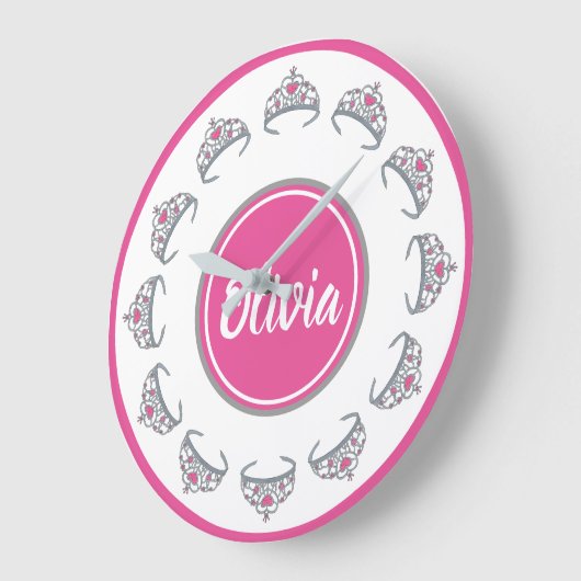 ピンクかわいらしプリンセスパーティーシルバーティアラクラウン ラージ壁時計 (傾斜)