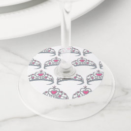 ピンクかわいらしプリンセス誕生日パーティティアラ ワイングラスタグ