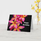 ピンクかわいらしプルメリアフローラフォト誕生日 カード (黄色い花)