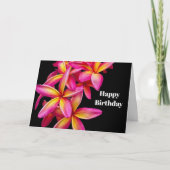 ピンクかわいらしプルメリアフローラフォト誕生日 カード (正面)