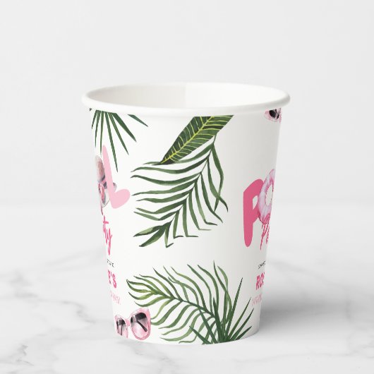 ピンクかわいらしプールパーティーガール誕生日 紙コップ (左)