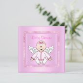ピンクかわいらしベビーエンジェルベビーシャワー 招待状 (スタンド正面)