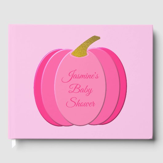ピンクかわいらしベビーガールかぼちゃのカスタム赤ちゃんシャワー ゲストブック (正面)