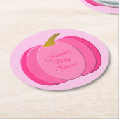 ピンクかわいらしベビーガールかぼちゃのカスタム赤ちゃんシャワー ラウンドペーパーコースター (アングル)