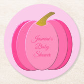ピンクかわいらしベビーガールかぼちゃのカスタム赤ちゃんシャワー ラウンドペーパーコースター (正面)