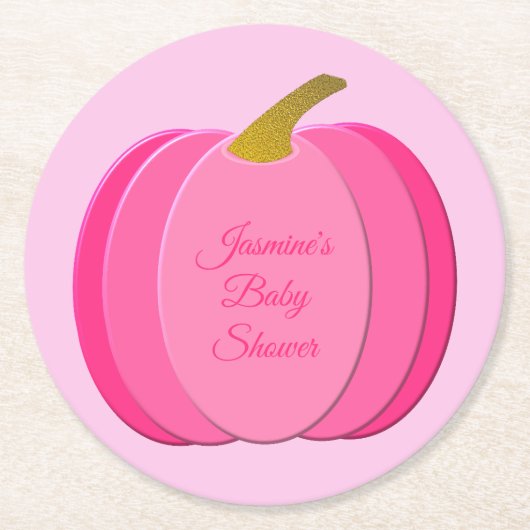 ピンクかわいらしベビーガールかぼちゃのカスタム赤ちゃんシャワー ラウンドペーパーコースター (正面)