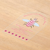 ピンクかわいらしベビーガールカスタムビー赤ちゃんシャワー アクリル招待状 (レイダウン)