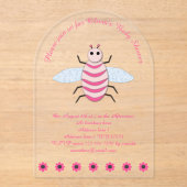 ピンクかわいらしベビーガールカスタムビー赤ちゃんシャワー アクリル招待状 (正面)