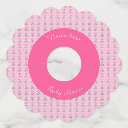 ピンクかわいらしベビーガールカスタムビー赤ちゃんシャワー ワイングラスタグ (正面)