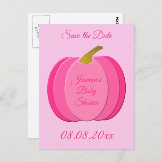 ピンクかわいらしベビーガールカボチャ赤ちゃんシャワーカスタム ポストカード (正面/裏面)