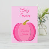 ピンクかわいらしベビーガールカボチャ赤ちゃんシャワーカスタム 招待状 (スタンド正面)