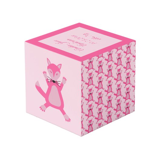 ピンクかわいらしベビーガールキツネカスタム写真アップロード フォトキューブ (裏面アングル)