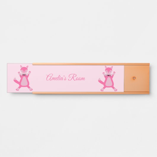 ピンクかわいらしベビーガールキツネ名前をカスタムする サインプレート (正面)
