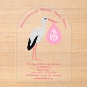 ピンクかわいらしベビーガールストルクカスタムベビーシャワー アクリル招待状 (正面)