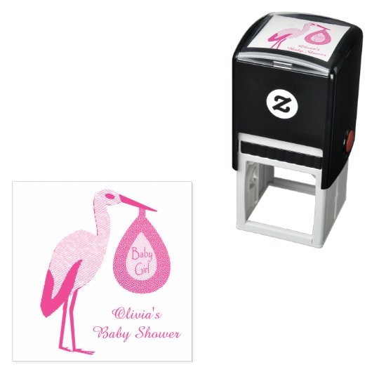 ピンクかわいらしベビーガールストルクカスタムベビーシャワー セルフインキングスタンプ (インサイチュ)