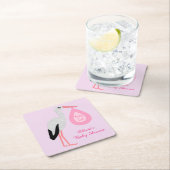 ピンクかわいらしベビーガールストークベビーシャワーカスタム スクエアペーパーコースター (インサイチュ)