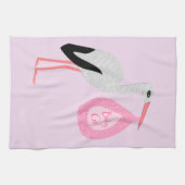 ピンクかわいらしベビーガールストーク キッチンタオル (横)