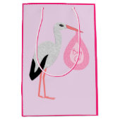 ピンクかわいらしベビーガールストーク ミディアムペーパーバッグ (正面)