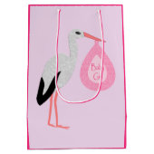 ピンクかわいらしベビーガールストーク ミディアムペーパーバッグ (裏面)