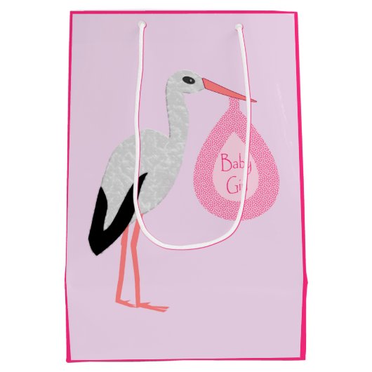 ピンクかわいらしベビーガールストーク ミディアムペーパーバッグ (裏面)