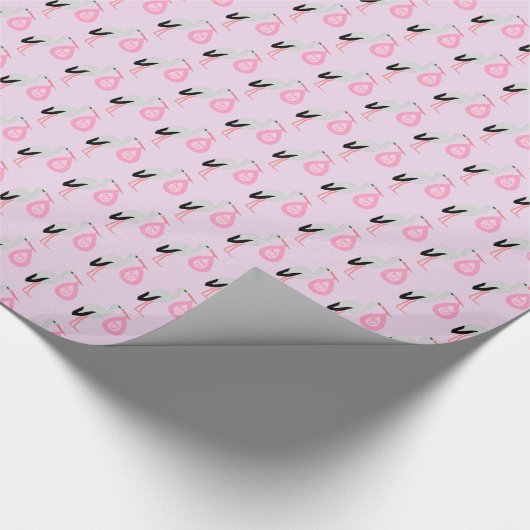 ピンクかわいらしベビーガールストーク ラッピングペーパー (角)