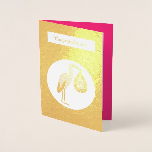 ピンクかわいらしベビーガールストーク 箔カード (正面)