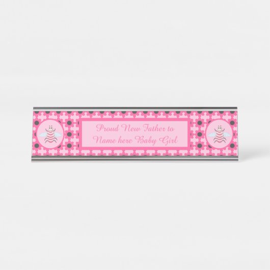 ピンクかわいらしベビーガールビーカスタムビー デスクネームプレート (正面)