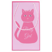 ピンクかわいらしベビーガール猫カスタム赤ちゃんシャワー スモールペーパーバッグ (裏面)