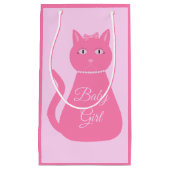 ピンクかわいらしベビーガール猫カスタム赤ちゃんシャワー スモールペーパーバッグ (正面)