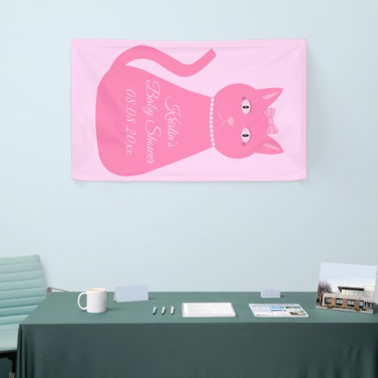 ピンクかわいらしベビーガール猫カスタム赤ちゃんシャワー 横断幕 (トレードショー)