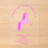 ピンクかわいらしベビーガールUnicornカスタムベビーシャワー アクリル招待状 (正面)