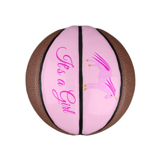 ピンクかわいらしベビーガールUnicornジェンダーリビールカスタム ミニバスケットボール (縦)