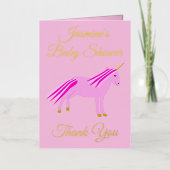 ピンクかわいらしベビーガールUnicornベビーシャワーカスタム 箔グリーティングカード (正面)