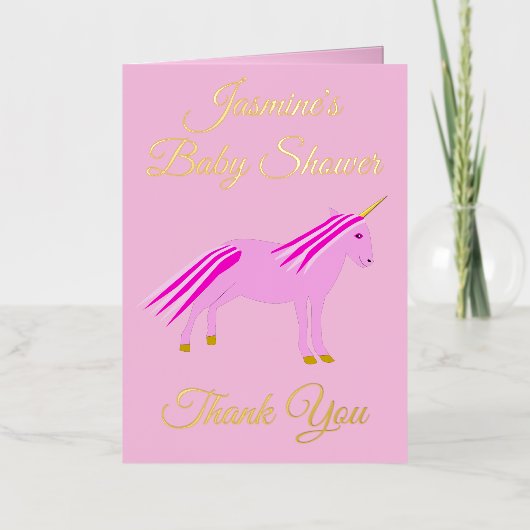 ピンクかわいらしベビーガールUnicornベビーシャワーカスタム 箔グリーティングカード